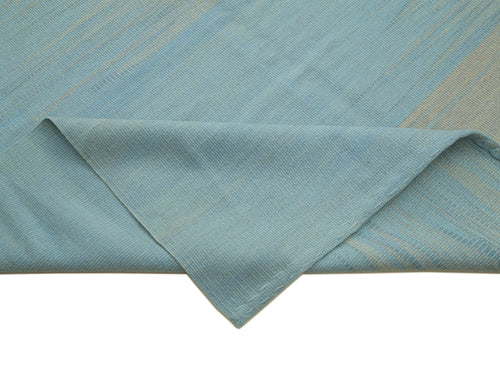 Degrade Kilim Mavi Çizgili Pamuk Yün El Dokuma Halısı 362x466 Agacan