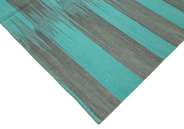 Degrade Kilim Turkuaz Çizgili Pamuk Yün El Dokuma Halısı 297x402 Agacan
