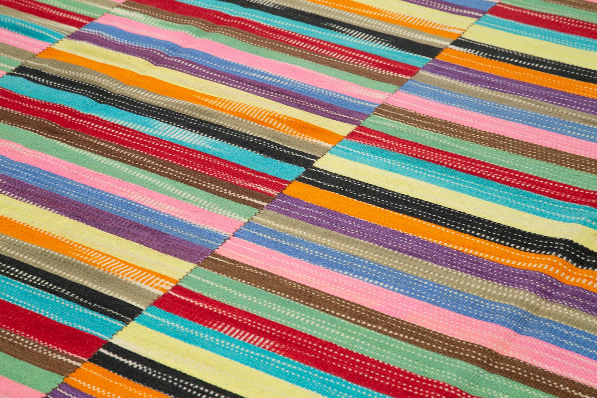 Degrade Kilim Beyaz Çizgili Pamuk Yün El Dokuma Halısı 274x433 Agacan