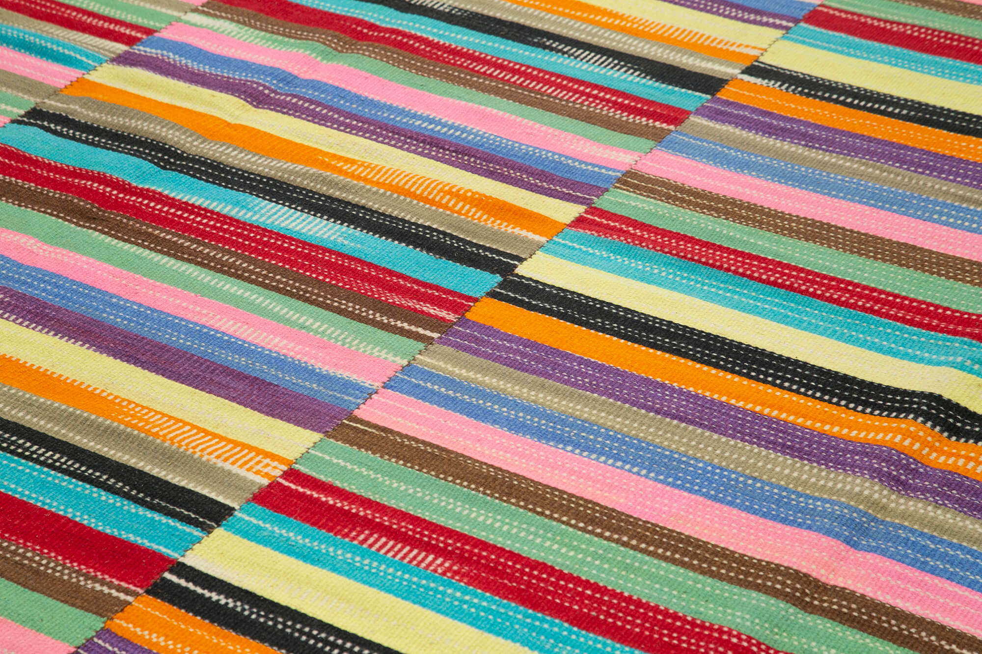 Degrade Kilim Beyaz Çizgili Pamuk Yün El Dokuma Halısı 274x433 Agacan