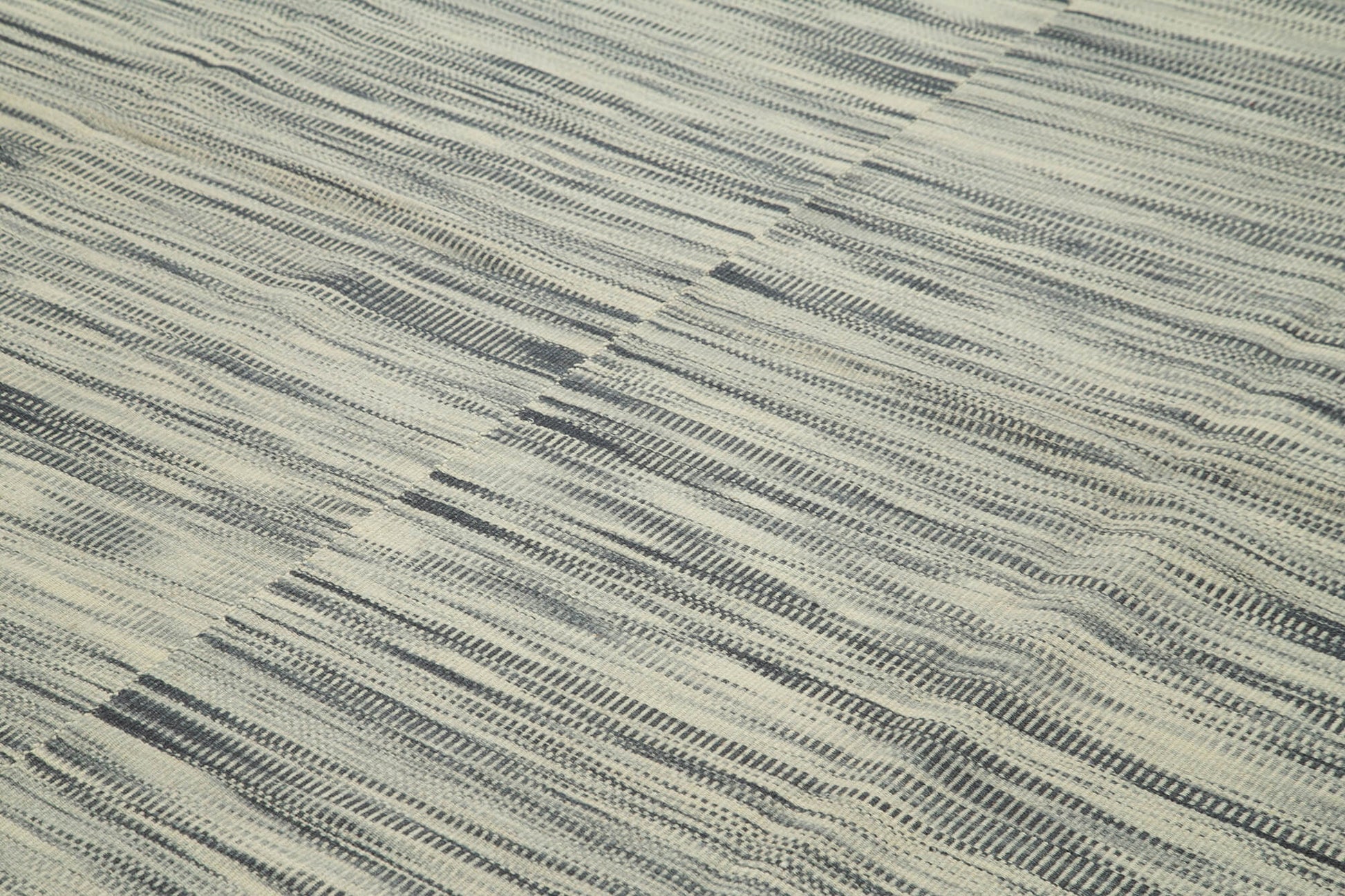 Degrade Kilim Gri Çizgili Pamuk Yün El Dokuma Halısı 299x387 Agacan