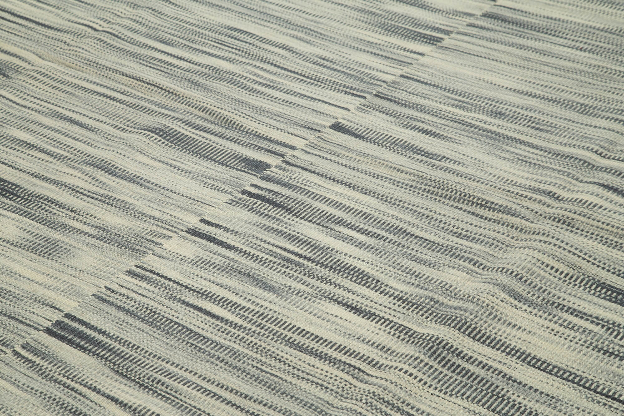 Degrade Kilim Gri Çizgili Pamuk Yün El Dokuma Halısı 299x387 Agacan