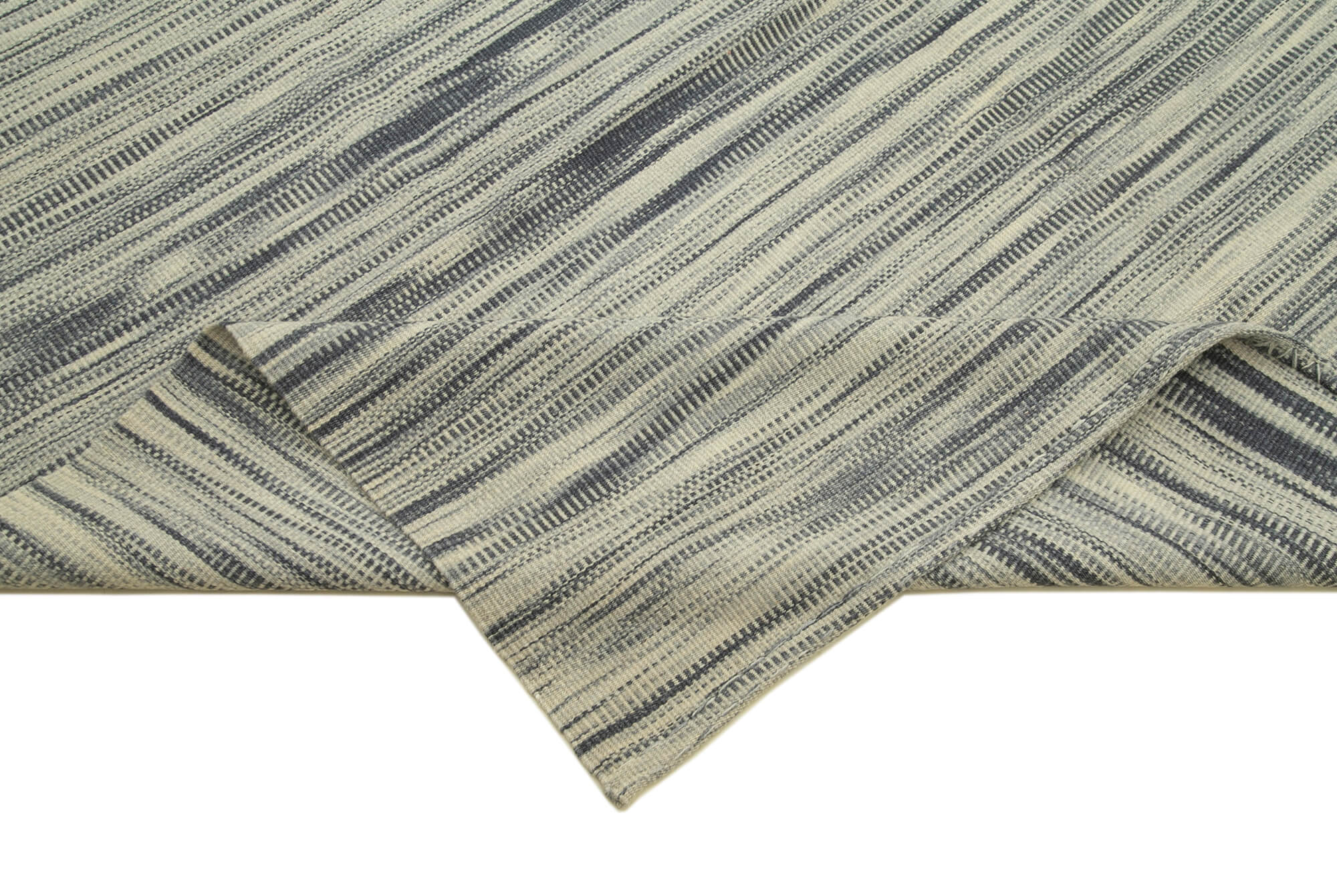 Degrade Kilim Gri Çizgili Pamuk Yün El Dokuma Halısı 299x387 Agacan