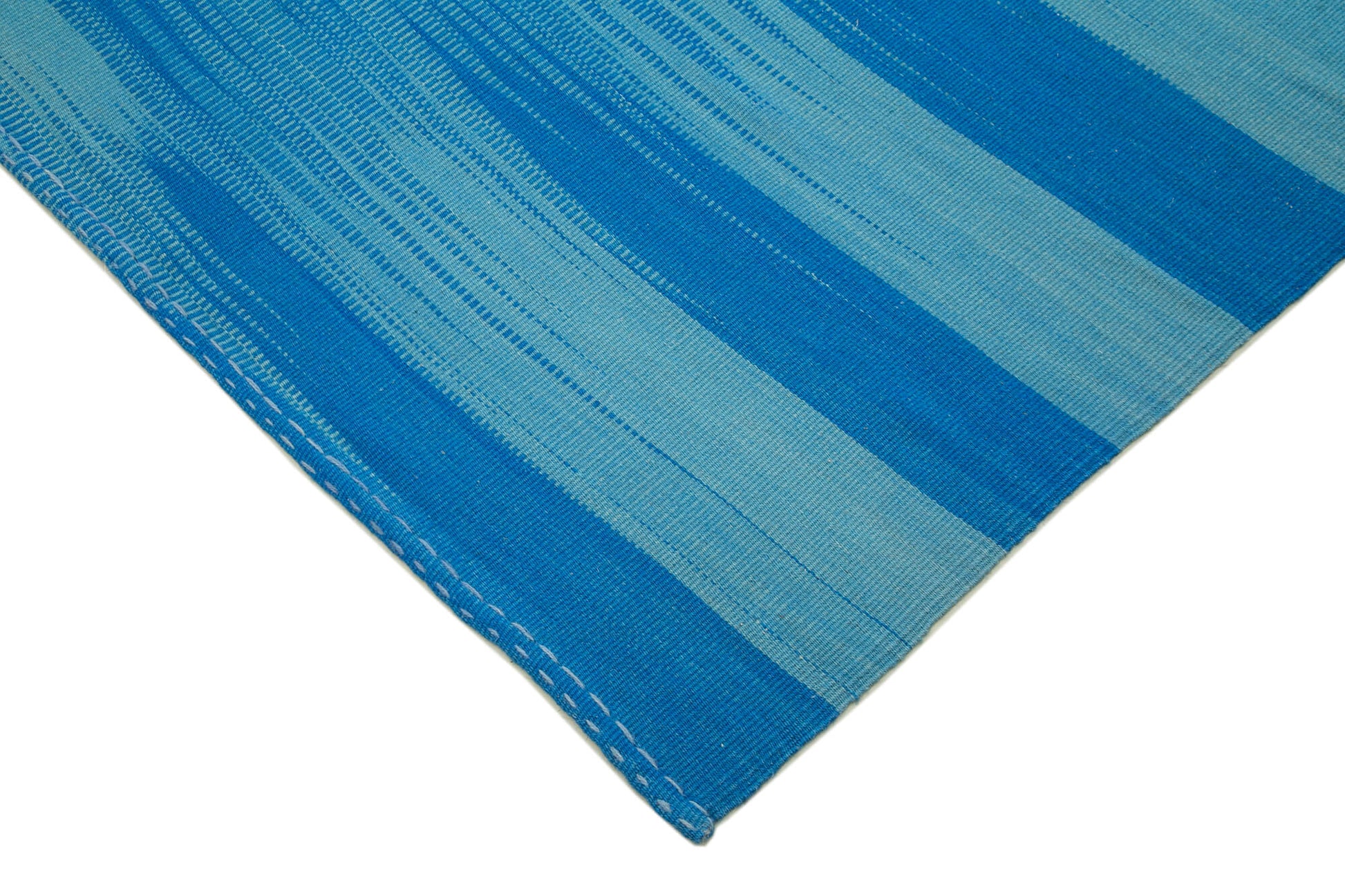 Degrade Kilim Mavi Çizgili Pamuk Yün El Dokuma Halısı 301x391 Agacan