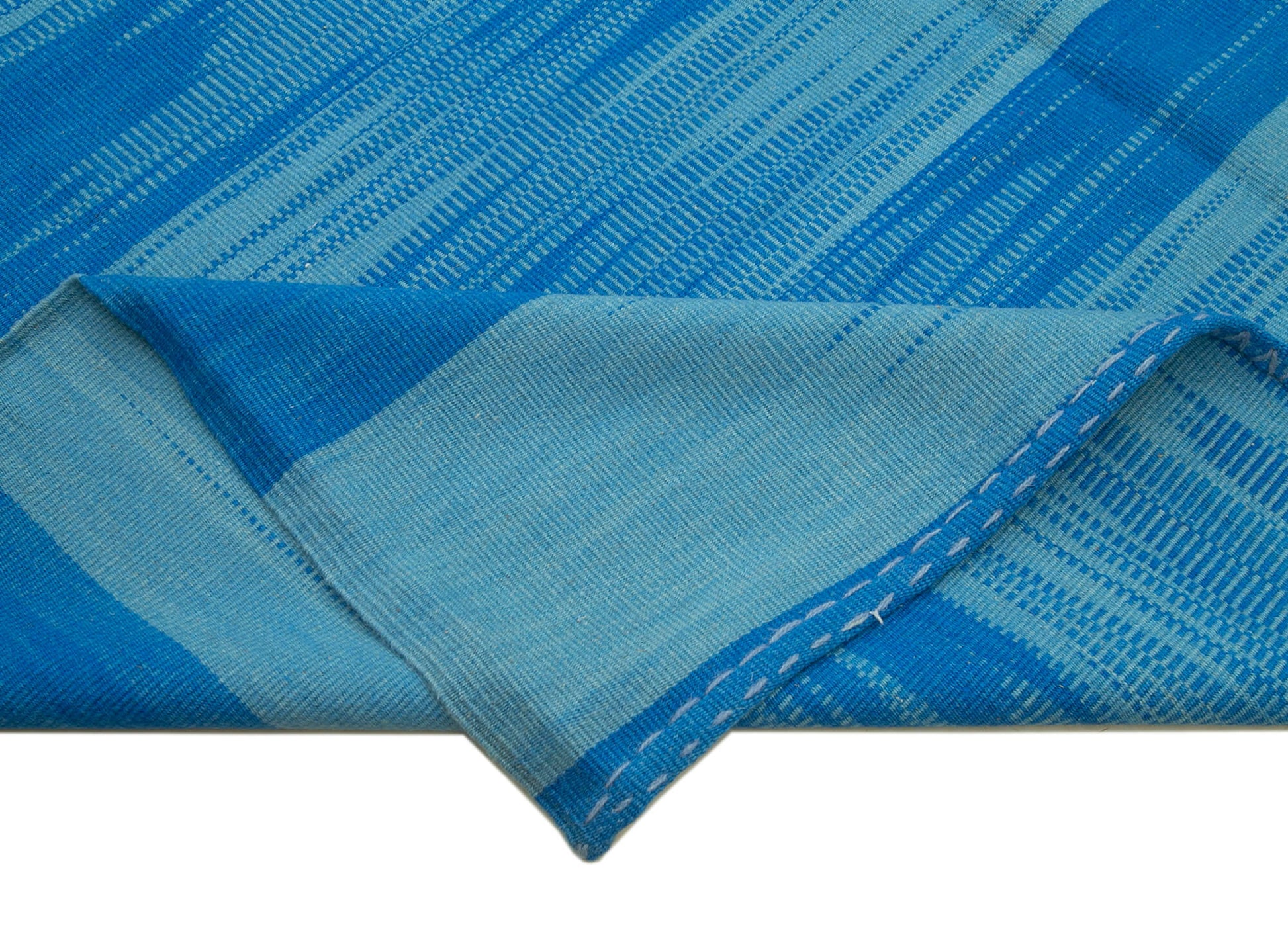 Degrade Kilim Mavi Çizgili Pamuk Yün El Dokuma Halısı 301x391 Agacan