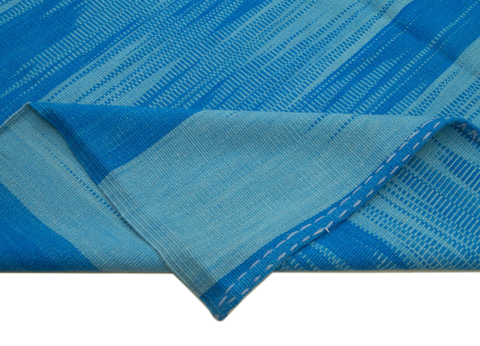 Degrade Kilim Mavi Çizgili Pamuk Yün El Dokuma Halısı 301x391 Agacan