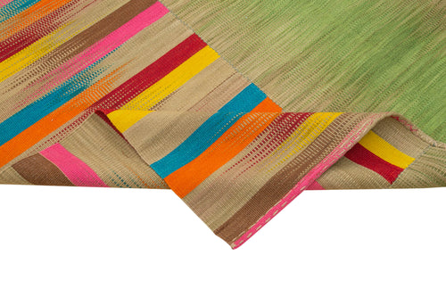 Degrade Kilim Beyaz Çizgili Pamuk Yün El Dokuma Halısı 211x332 Agacan