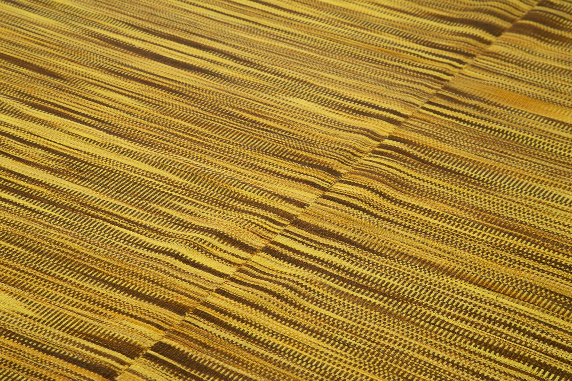 Degrade Kilim Sarı Çizgili Pamuk Yün El Dokuma Halısı 210x368 Agacan