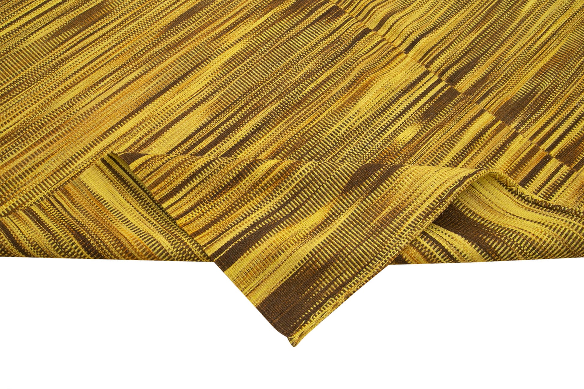 Degrade Kilim Sarı Çizgili Pamuk Yün El Dokuma Halısı 210x368 Agacan