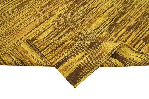 Degrade Kilim Sarı Çizgili Pamuk Yün El Dokuma Halısı 210x368 Agacan