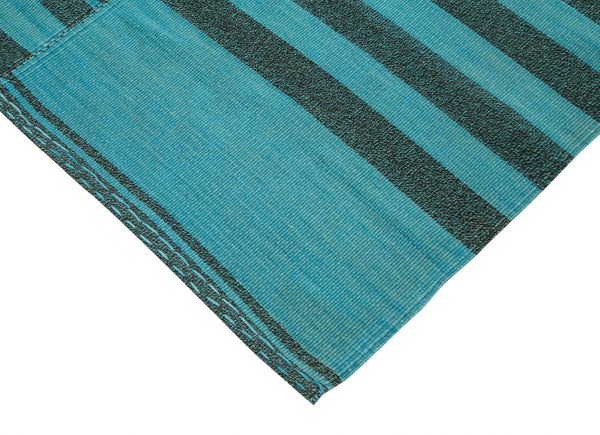 Degrade Kilim Turkuaz Çizgili Pamuk Yün El Dokuma Halısı 206x352 Agacan