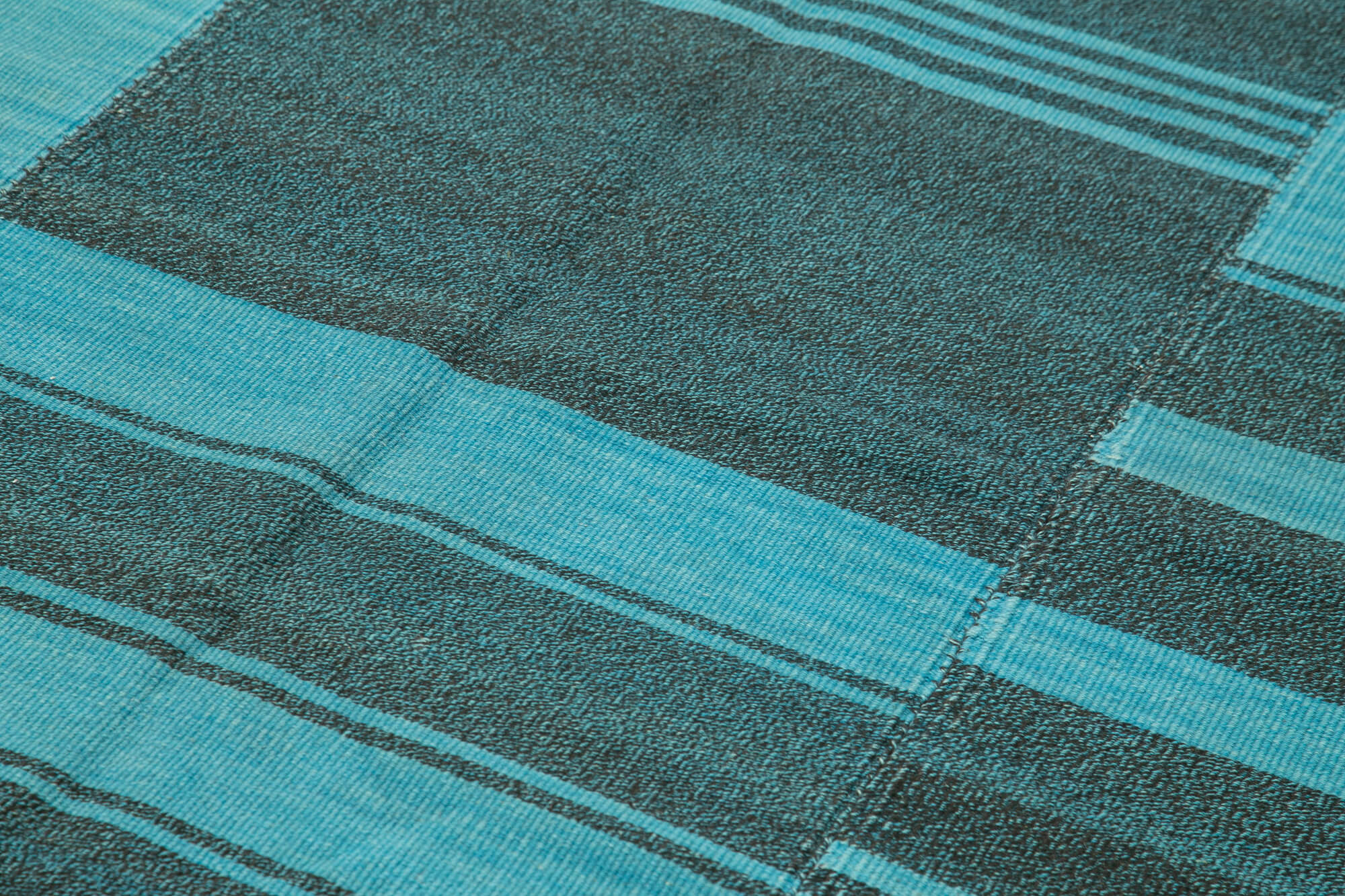 Degrade Kilim Turkuaz Çizgili Pamuk Yün El Dokuma Halısı 206x352 Agacan