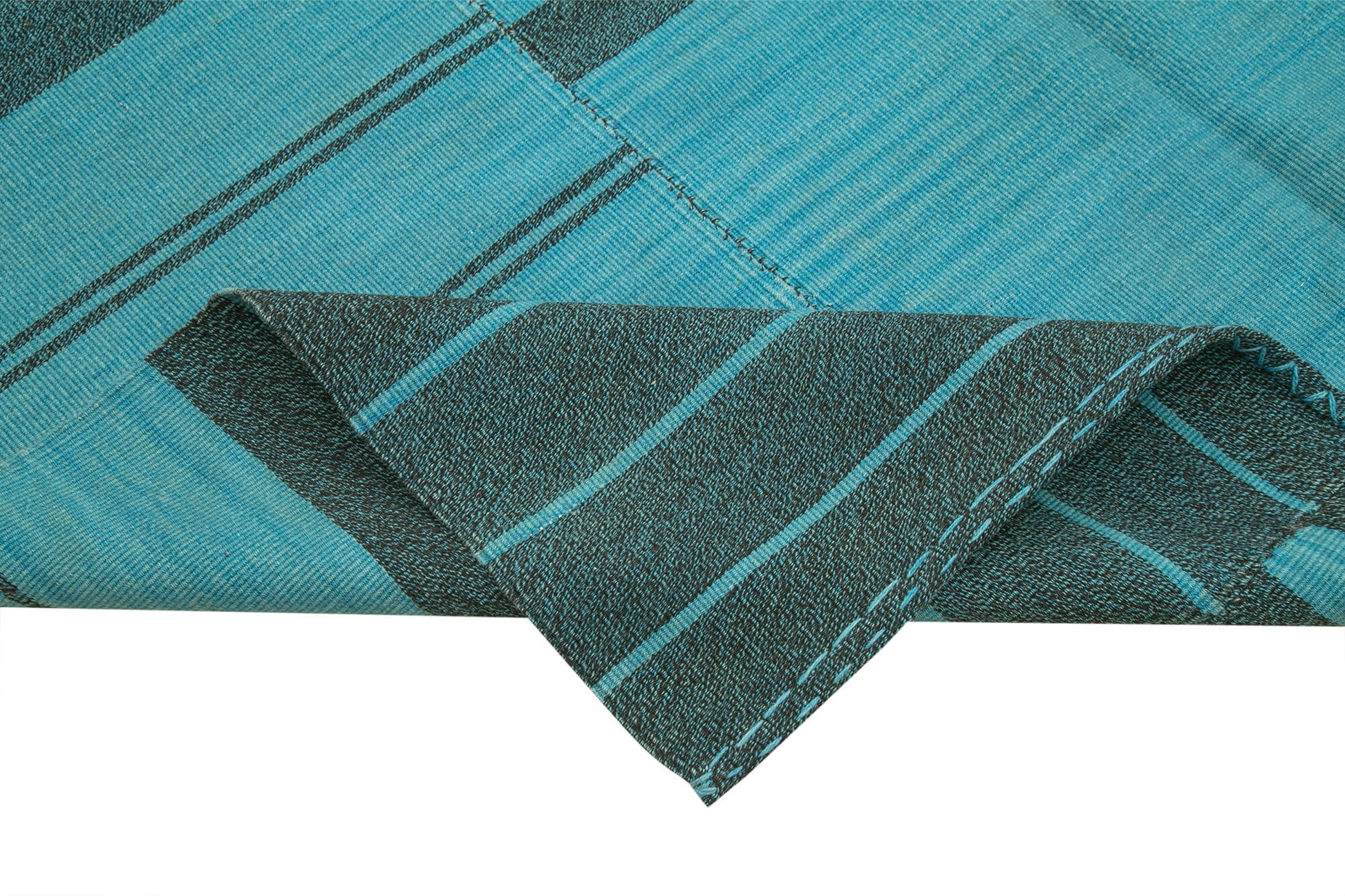 Degrade Kilim Turkuaz Çizgili Pamuk Yün El Dokuma Halısı 206x352 Agacan