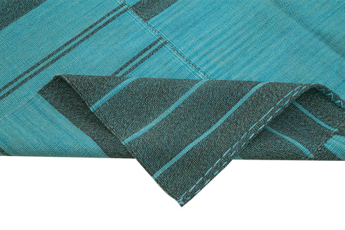 Degrade Kilim Turkuaz Çizgili Pamuk Yün El Dokuma Halısı 206x352 Agacan