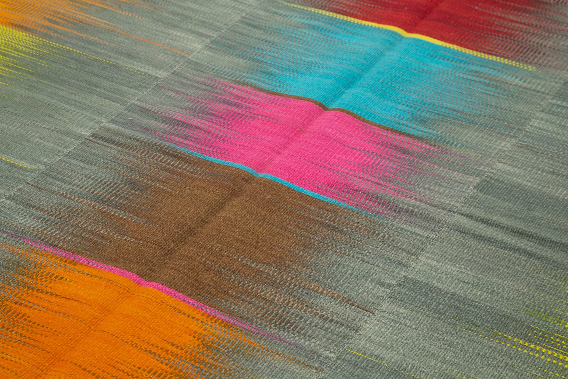 Degrade Kilim Beyaz Çizgili Pamuk Yün El Dokuma Halısı 210x339 Agacan