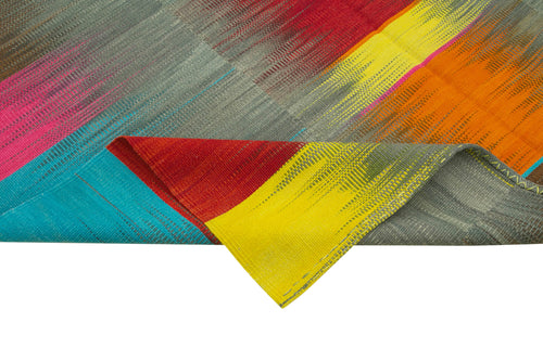 Degrade Kilim Beyaz Çizgili Pamuk Yün El Dokuma Halısı 210x339 Agacan