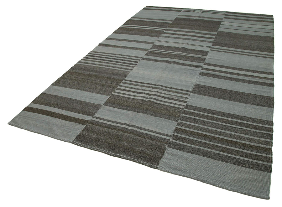 Degrade Kilim Gri Çizgili Pamuk Yün El Dokuma Halısı 213x331 Agacan