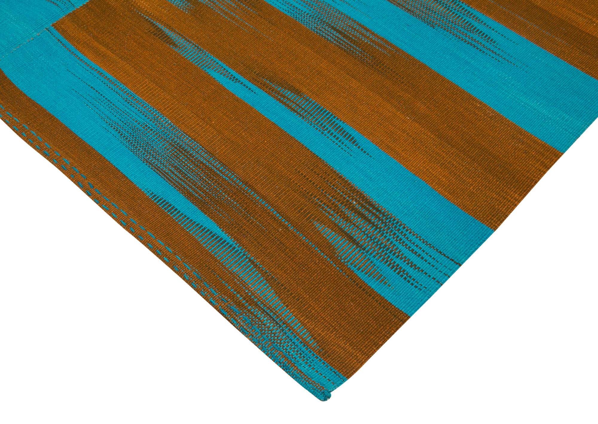 Degrade Kilim Mavi Çizgili Pamuk Yün El Dokuma Halısı 203x290 Agacan