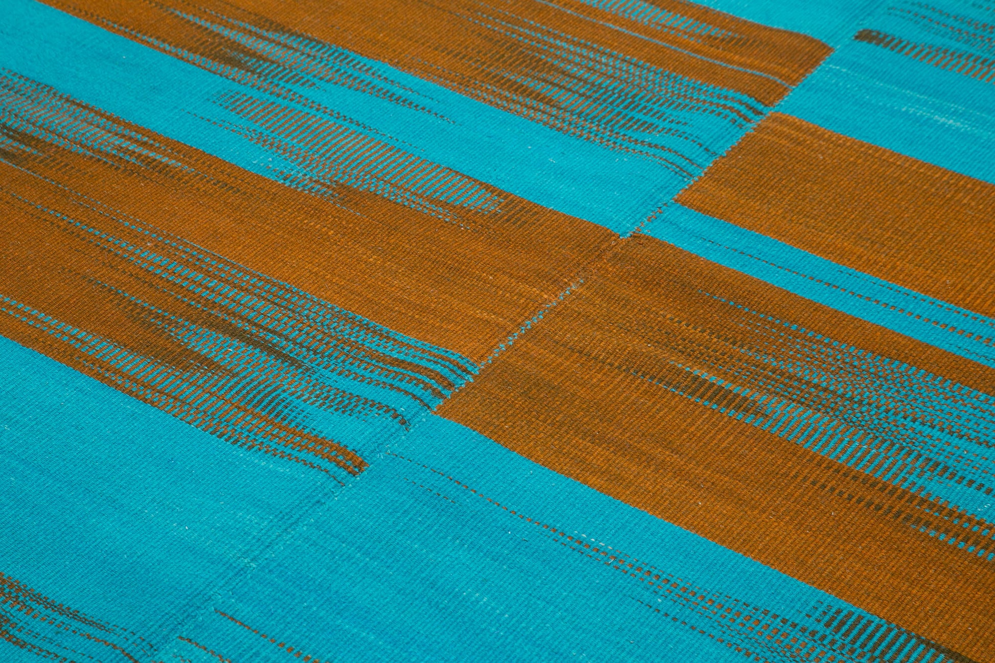 Degrade Kilim Mavi Çizgili Pamuk Yün El Dokuma Halısı 203x290 Agacan