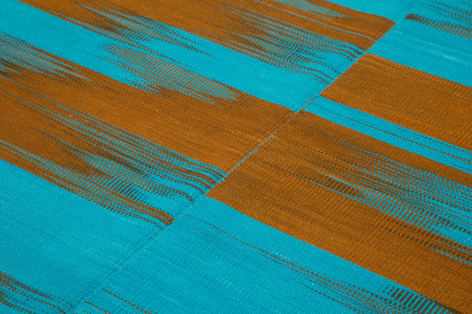 Degrade Kilim Mavi Çizgili Pamuk Yün El Dokuma Halısı 203x290 Agacan