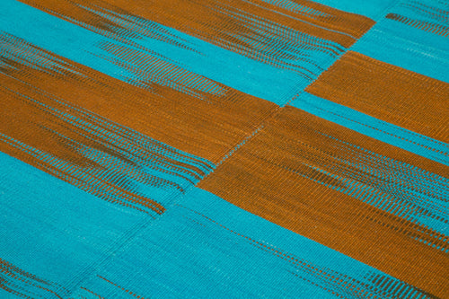 Degrade Kilim Mavi Çizgili Pamuk Yün El Dokuma Halısı 203x290 Agacan