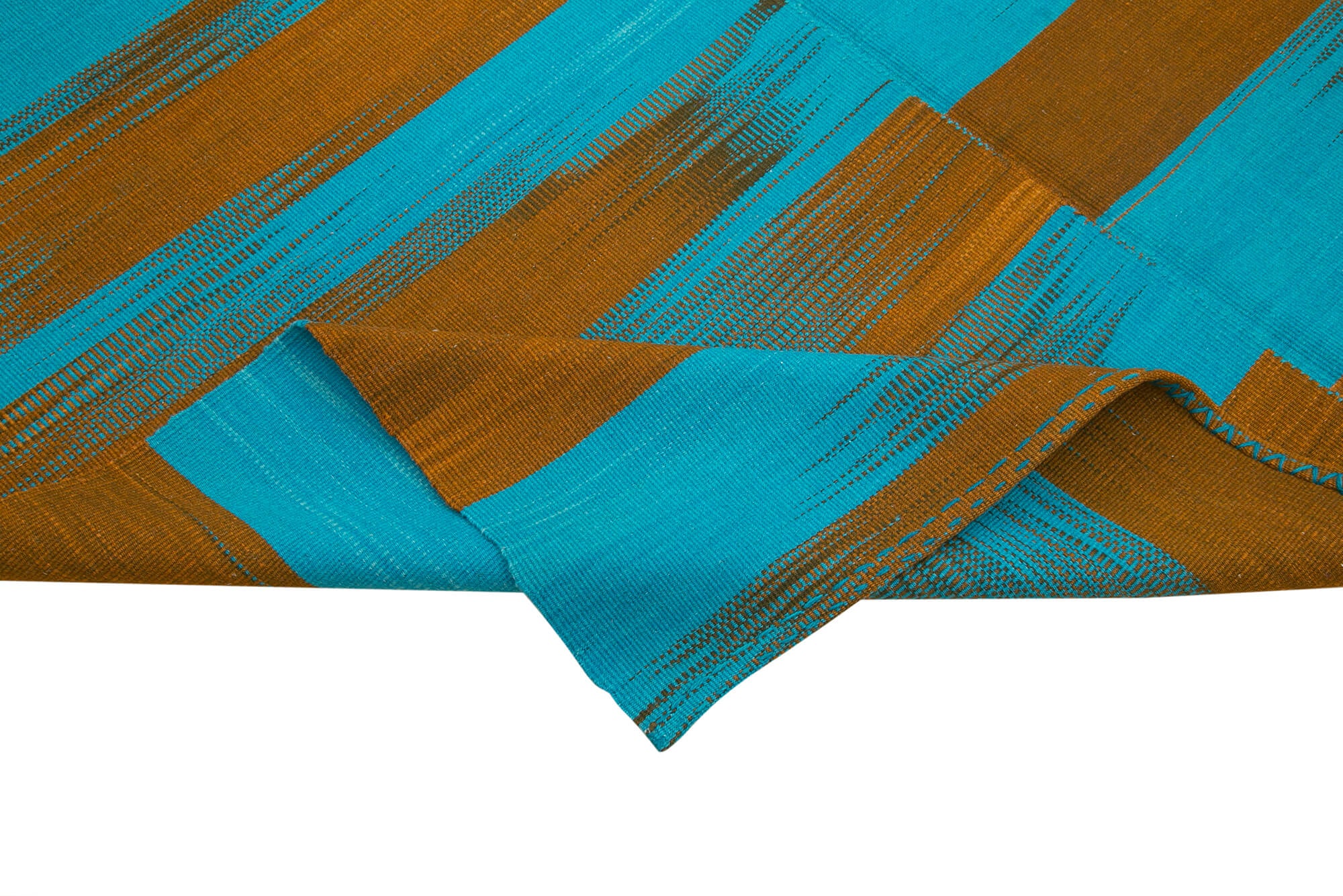 Degrade Kilim Mavi Çizgili Pamuk Yün El Dokuma Halısı 203x290 Agacan