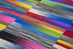 Degrade Kilim Beyaz Çizgili Pamuk Yün El Dokuma Halısı 207x293 Agacan