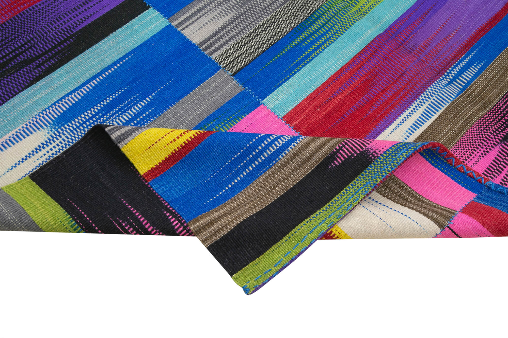 Degrade Kilim Beyaz Çizgili Pamuk Yün El Dokuma Halısı 207x293 Agacan