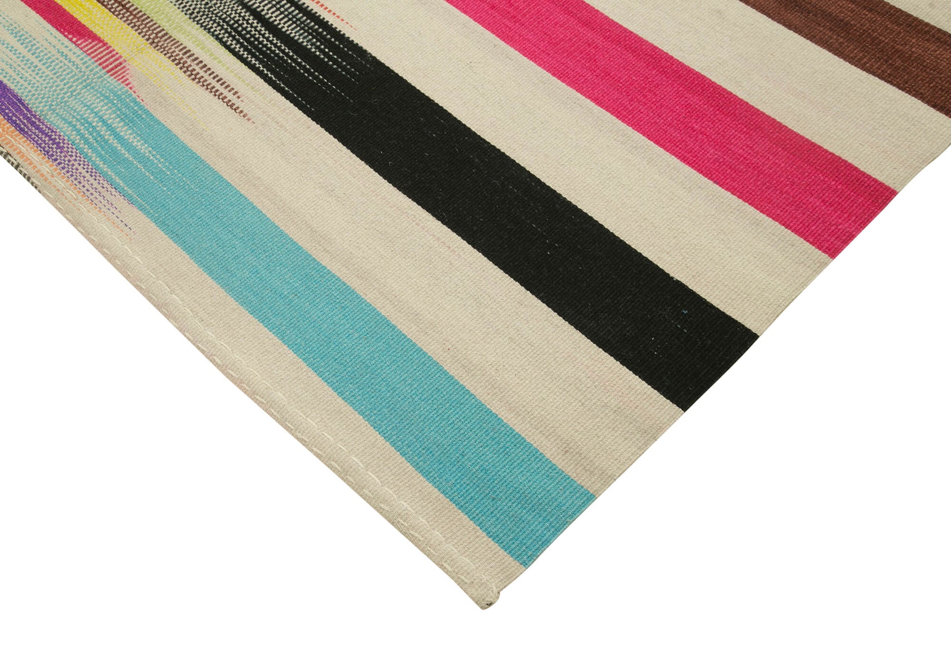 Degrade Kilim Beyaz Çizgili Pamuk Yün El Dokuma Halısı 181x277 Agacan