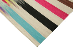 Degrade Kilim Beyaz Çizgili Pamuk Yün El Dokuma Halısı 181x277 Agacan