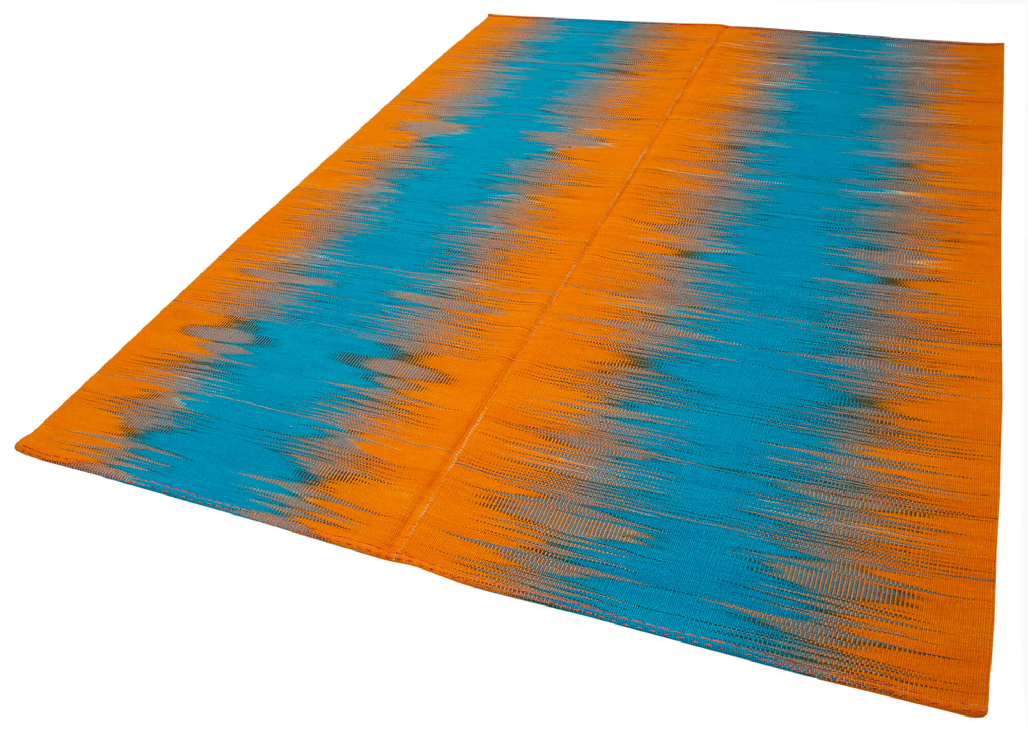 Degrade Kilim Turuncu Çizgili Pamuk Yün El Dokuma Halısı 203x287 Agacan