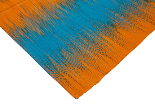 Degrade Kilim Turuncu Çizgili Pamuk Yün El Dokuma Halısı 203x287 Agacan