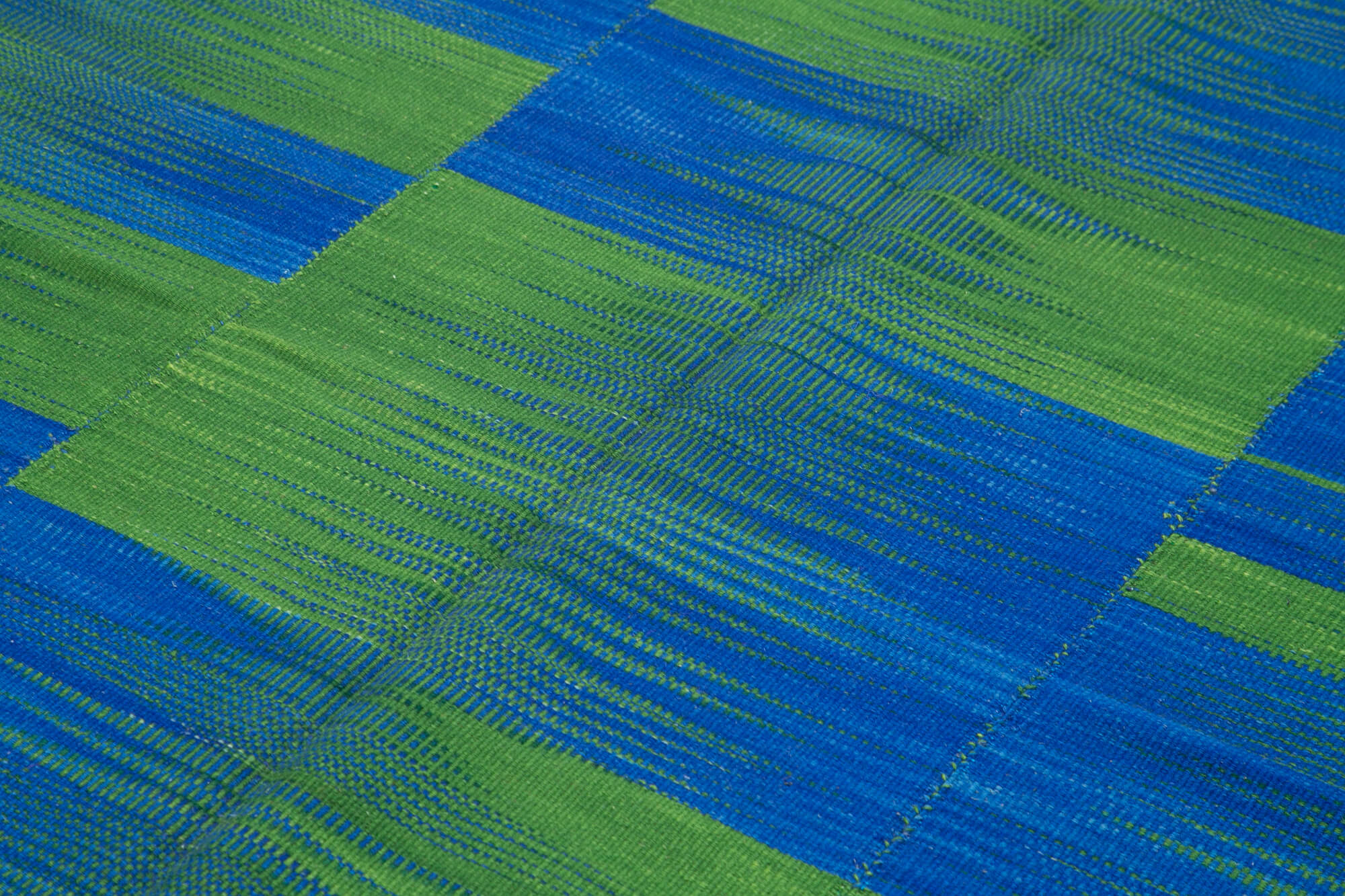 Degrade Kilim Mavi Çizgili Pamuk Yün El Dokuma Halısı 211x254 Agacan