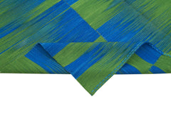 Degrade Kilim Mavi Çizgili Pamuk Yün El Dokuma Halısı 211x254 Agacan