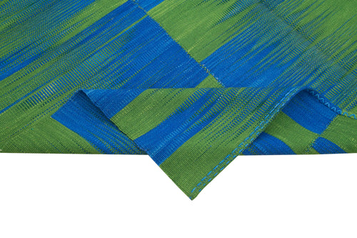 Degrade Kilim Mavi Çizgili Pamuk Yün El Dokuma Halısı 211x254 Agacan