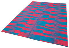 Degrade Kilim Beyaz Çizgili Pamuk Yün El Dokuma Halısı 204x280 Agacan