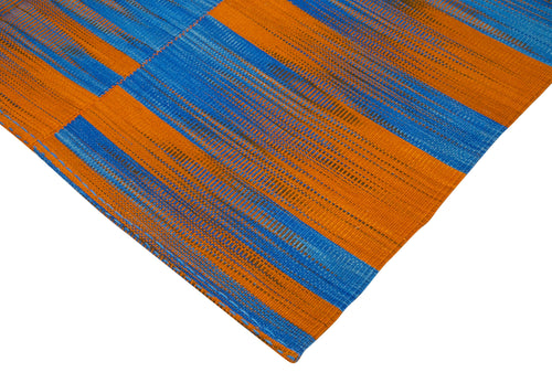 Degrade Kilim Turuncu Çizgili Pamuk Yün El Dokuma Halısı 206x278 Agacan