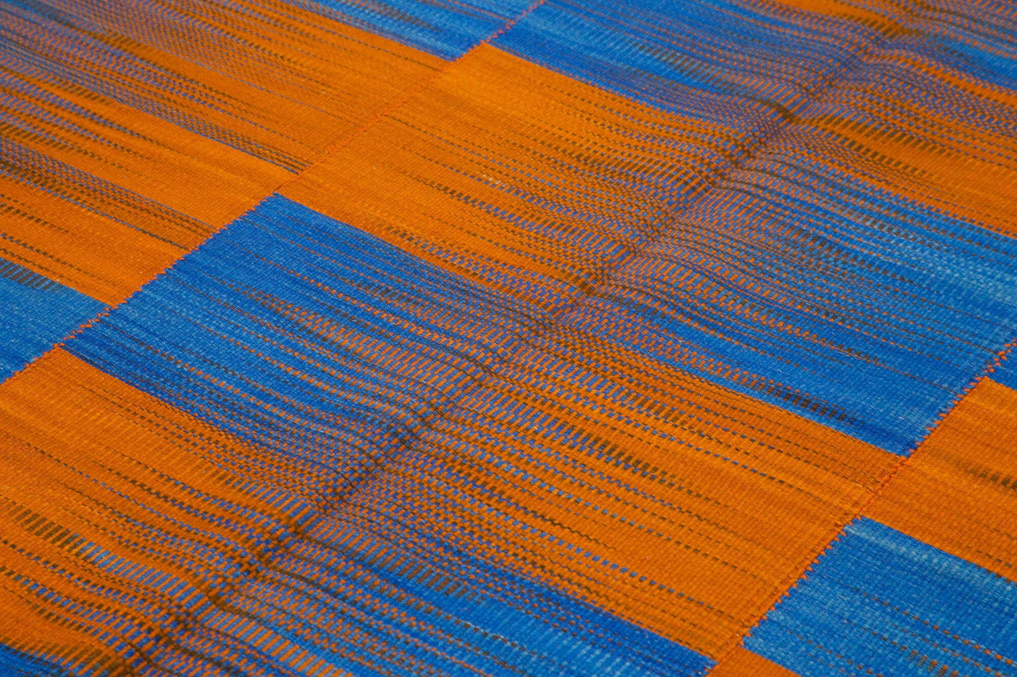 Degrade Kilim Turuncu Çizgili Pamuk Yün El Dokuma Halısı 206x278 Agacan