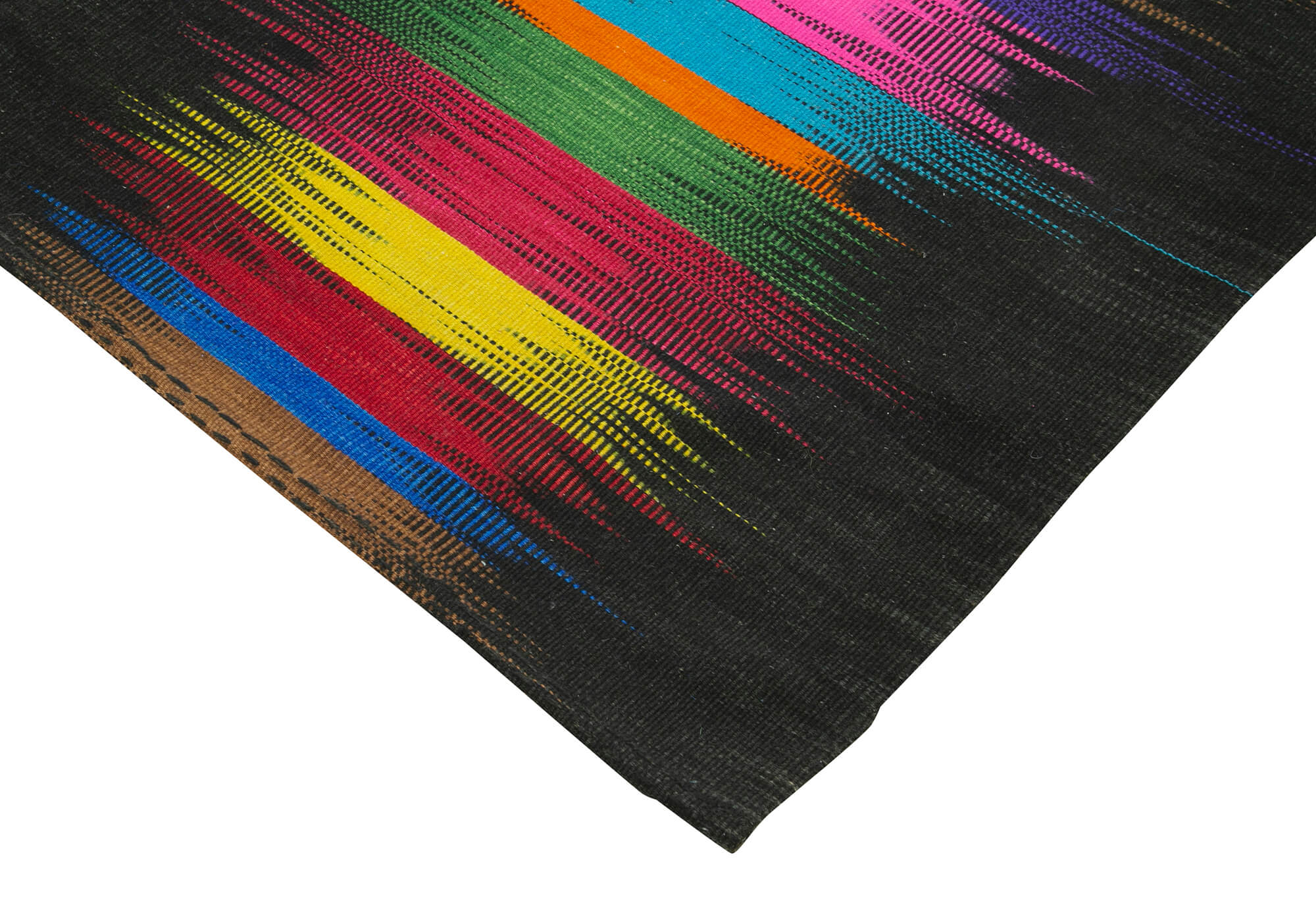 Degrade Kilim Siyah Çizgili Pamuk Yün El Dokuma Halısı 204x291 Agacan