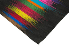 Degrade Kilim Siyah Çizgili Pamuk Yün El Dokuma Halısı 204x291 Agacan