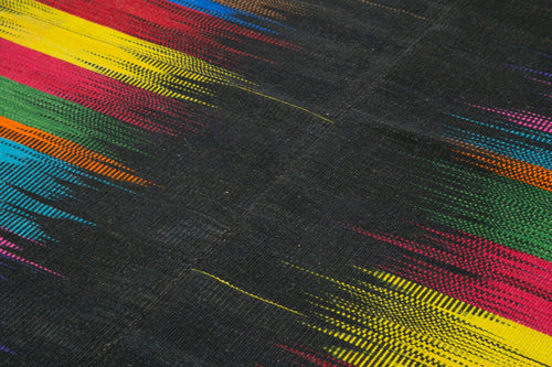 Degrade Kilim Siyah Çizgili Pamuk Yün El Dokuma Halısı 204x291 Agacan