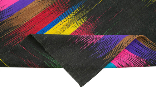 Degrade Kilim Siyah Çizgili Pamuk Yün El Dokuma Halısı 204x291 Agacan