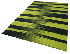 Degrade Kilim Yeşil Çizgili Pamuk Yün El Dokuma Halısı 180x264 Agacan