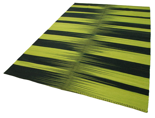 Degrade Kilim Yeşil Çizgili Pamuk Yün El Dokuma Halısı 180x264 Agacan