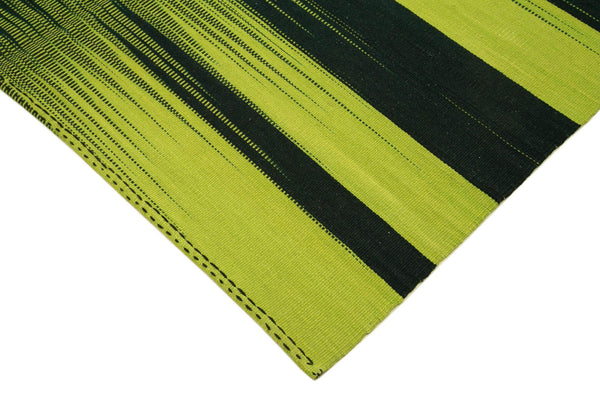 Degrade Kilim Yeşil Çizgili Pamuk Yün El Dokuma Halısı 180x264 Agacan