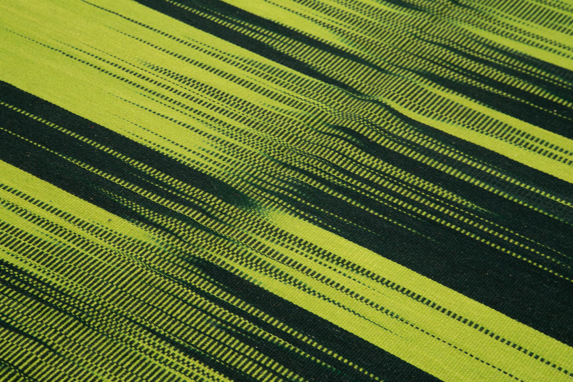 Degrade Kilim Yeşil Çizgili Pamuk Yün El Dokuma Halısı 180x264 Agacan