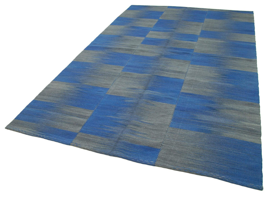 Degrade Kilim Mavi Çizgili Pamuk Yün El Dokuma Halısı 198x323 Agacan