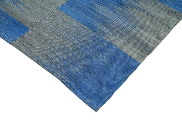 Degrade Kilim Mavi Çizgili Pamuk Yün El Dokuma Halısı 198x323 Agacan