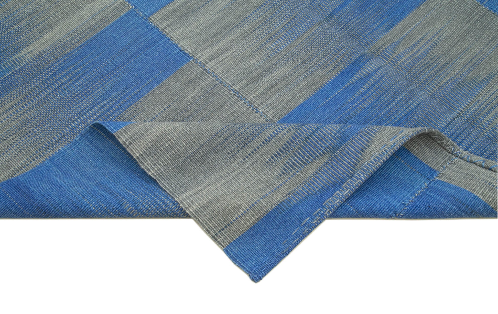 Degrade Kilim Mavi Çizgili Pamuk Yün El Dokuma Halısı 198x323 Agacan