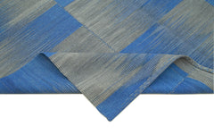 Degrade Kilim Mavi Çizgili Pamuk Yün El Dokuma Halısı 198x323 Agacan